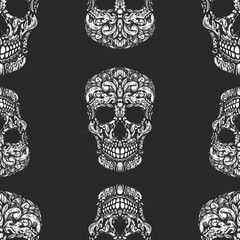 Seamless pattern with sugar skulls. Design element for poster, card, banner, t shirt.