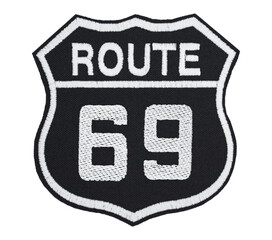 The embroidered patch. Attributes for bikers, rockers and metalheads. Road sign 