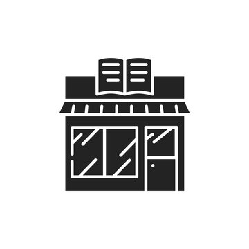 Bookstore black glyph icon. A store that sells books, and where people can buy them. Pictogram for web page, mobile app, promo. UI UX GUI design element