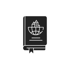 Travel book black glyph icon. Travel guide. Information about countries and their sightseeing. Pictogram for web page, mobile app, promo. UI UX GUI design element.