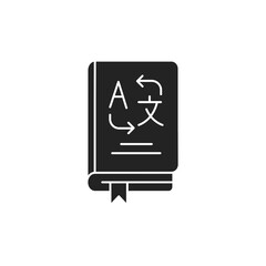 Vocabulary black glyph icon. Translate words from different languages. Pictogram for web page, mobile app, promo. UI UX GUI design element.
