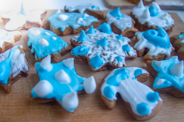 Delicious gingerbread cookies with white and blue fondant made grandma's favorite grandchildren for...