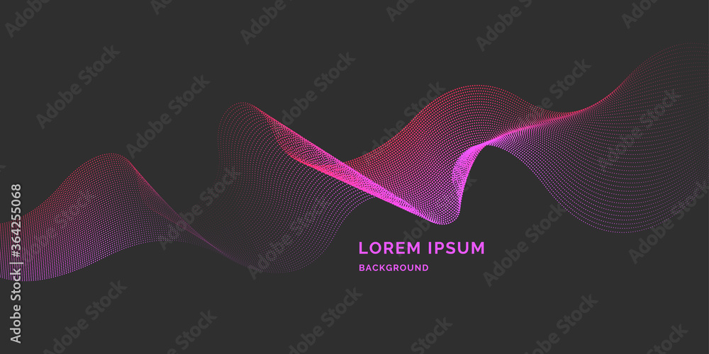 Poster vector abstract background with dynamic waves, line and particles.