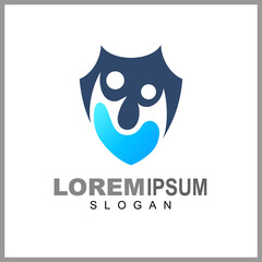 Shield logo with people, Charity icon, Security logo, 
