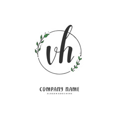 V H VH Initial handwriting and signature logo design with circle. Beautiful design handwritten logo for fashion, team, wedding, luxury logo.