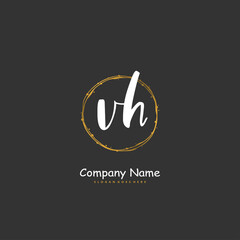 V H VH Initial handwriting and signature logo design with circle. Beautiful design handwritten logo for fashion, team, wedding, luxury logo.