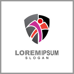 Shield logo with people, Charity icon, Security logo, 