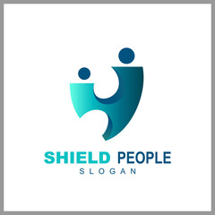 Shield logo with people, Charity icon, Security logo, 