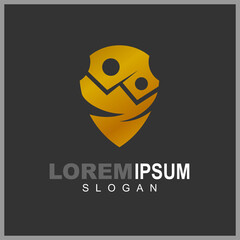 Shield logo with people, Charity icon, Security logo, 