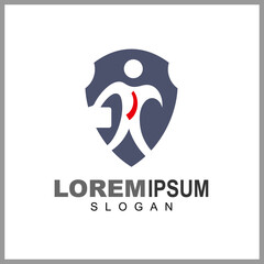 Shield logo with people, Charity icon, Security logo, 