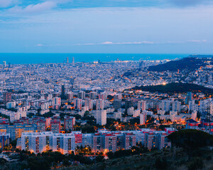 Barcelona city view from top during blue hour