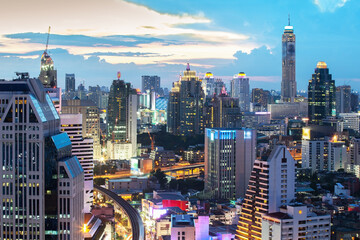 Bangkok Cityscape, Business district with high building at dusk.