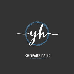 Y H YH Initial handwriting and signature logo design with circle. Beautiful design handwritten logo for fashion, team, wedding, luxury logo.