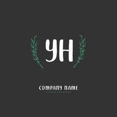 Y H YH Initial handwriting and signature logo design with circle. Beautiful design handwritten logo for fashion, team, wedding, luxury logo.