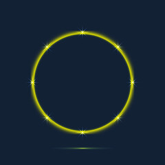Yellow neon round frame with stars. Vector illustration. 