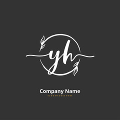 Y H YH Initial handwriting and signature logo design with circle. Beautiful design handwritten logo for fashion, team, wedding, luxury logo.