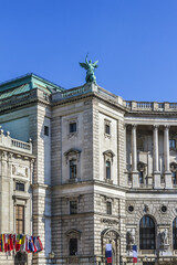 Architectural Detail of Austrian National Library on Heldenplatz in Hofburg. Hofburg was residence of Habsburg dynasty. Vienna, Austria, Europe.