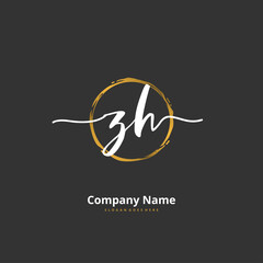 Z H ZH Initial handwriting and signature logo design with circle. Beautiful design handwritten logo for fashion, team, wedding, luxury logo.