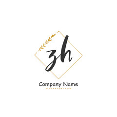 Z H ZH Initial handwriting and signature logo design with circle. Beautiful design handwritten logo for fashion, team, wedding, luxury logo.