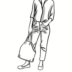 Line drawn.Modern woman,new generation dress style,clothing design.Creative with illustration in flat design.