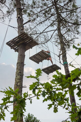 pretty young woman doing tree climbing