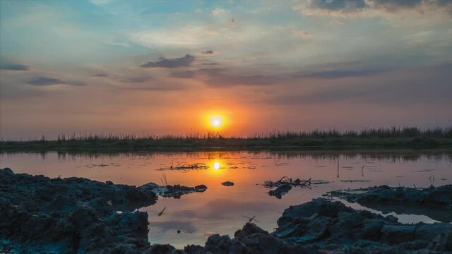 Sunset Over Wetlands of the Okavango Delta After Seasonal Rains, Time Lapse