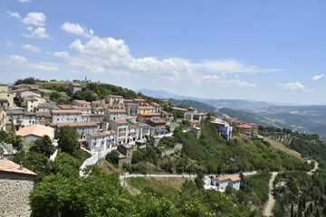 Fototapeta na wymiar Panoramic view of Cairano, a medieval village in the mountains of the province of Avellino in Italy. 