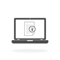 Computer With Document Download Icon for Data Transfer Concept - Vector Icon Illustration Sign