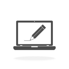 Computer With Pencil on Screen, for Online Art or Writing Concept - Vector Icon Illustration Sign