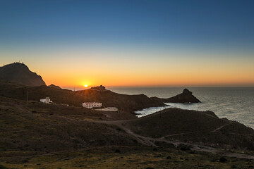 Fototapeta na wymiar Vista del amanecer en el Parque Natural de Cabo de Gata-Níjar, provincia de Almería, Andalucía, España