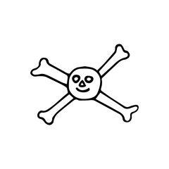Funny cartoon Jolly roger thin line icon. Death warning, skull and crossbones symbol, outline style pictogram on white background. For mobile concept and web design. Vector graphics