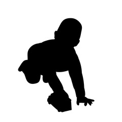 isolated, black silhouette boy child with a car