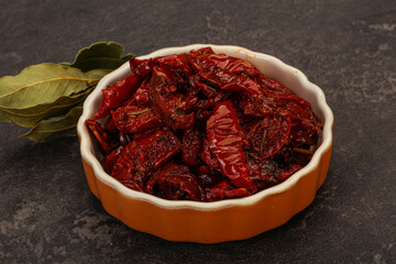 Dry tomato heap in the bowl