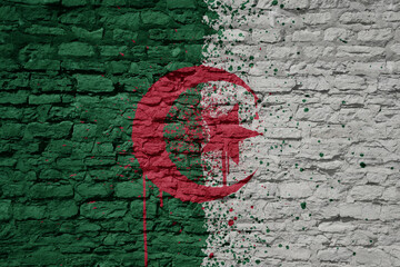 painted big national flag of algeria on a massive old brick wall