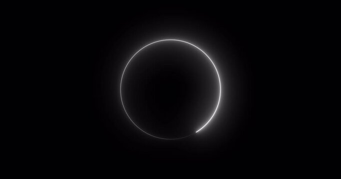 Neon white animated circle preloader icon on black background