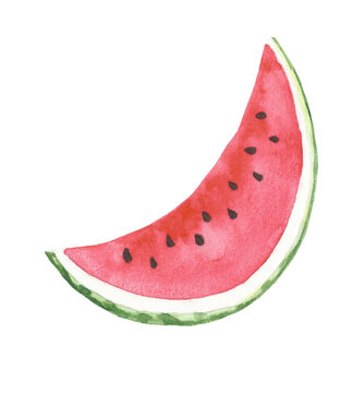 Watercolor drawing of watermelon slice on a white background. 