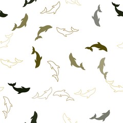 Dark Green, Yellow vector seamless backdrop with ocean dolphins. Modern abstract illustration with sea dolphins. Pattern for websites of animals.