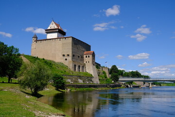 Fototapeta na wymiar Hermann Castle and river, Narva, Estonia