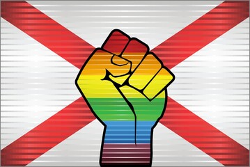 Shiny LGBT Protest Fist on a Alabama Flag - Illustration,
Abstract grunge Alabama Flag and LGBT flag