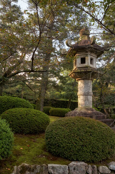Kasuga-doro stone  lantern in the garden of Kyoto. Japan