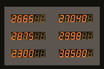 Exchange rate, money exchange office, information board with the exchange rate of the dollar, euro....