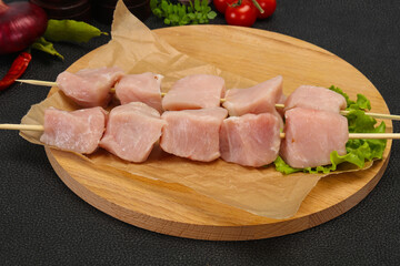 Raw pork meat skewer for grill