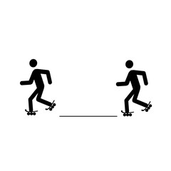 Fototapeta premium social distancing during a roller skating class, a sign, be safe