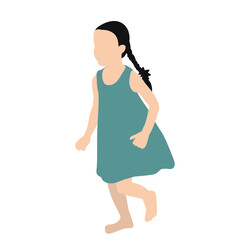 isolated, flat style child little girl is walking