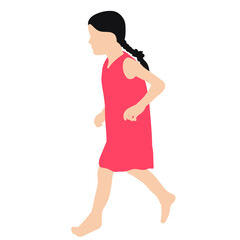 isolated, flat style child little girl is walking