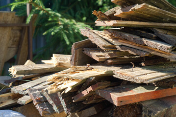 wood, boards lie in the sun for a fire
