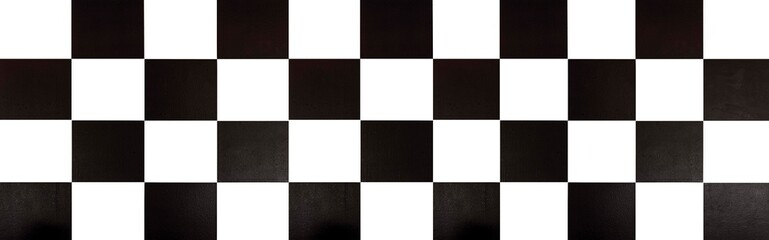 Panorama of Black and white tile walls Checkered pattern and seamless background