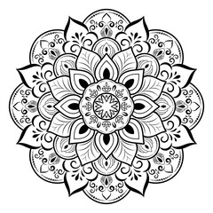 Circle flower of mandala with vintage floral style, Vector mandala Oriental pattern, Hand drawn decorative element. Unique design with petal flower. Concept relax and meditation use for page logo book