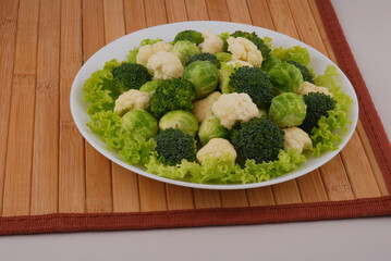 Set of the different varieties of cabbage Cauliflower, Brussels, Broccoli sprouts