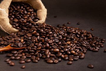 Fresh Roasted coffee beans in the sack.